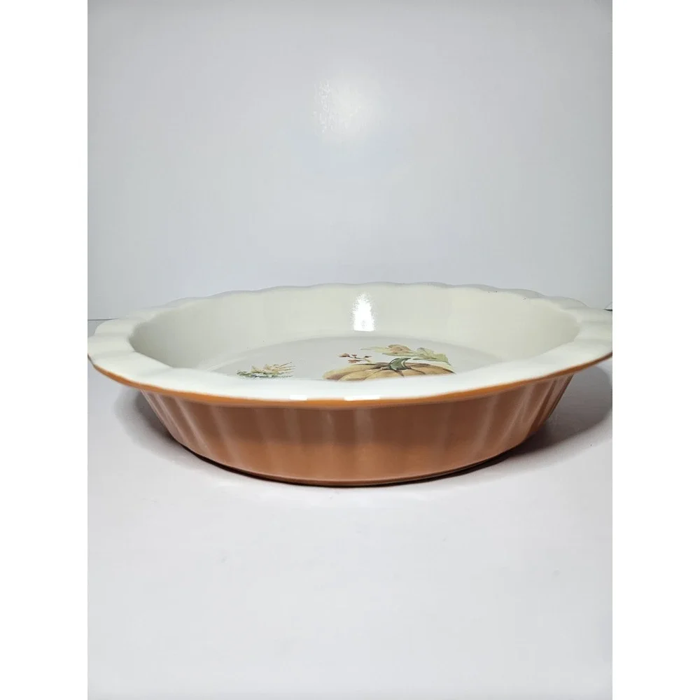 Way to Celebrate Stoneware Ruffled Pie Plate Pumpkin Fall Autumn Thanksgiving